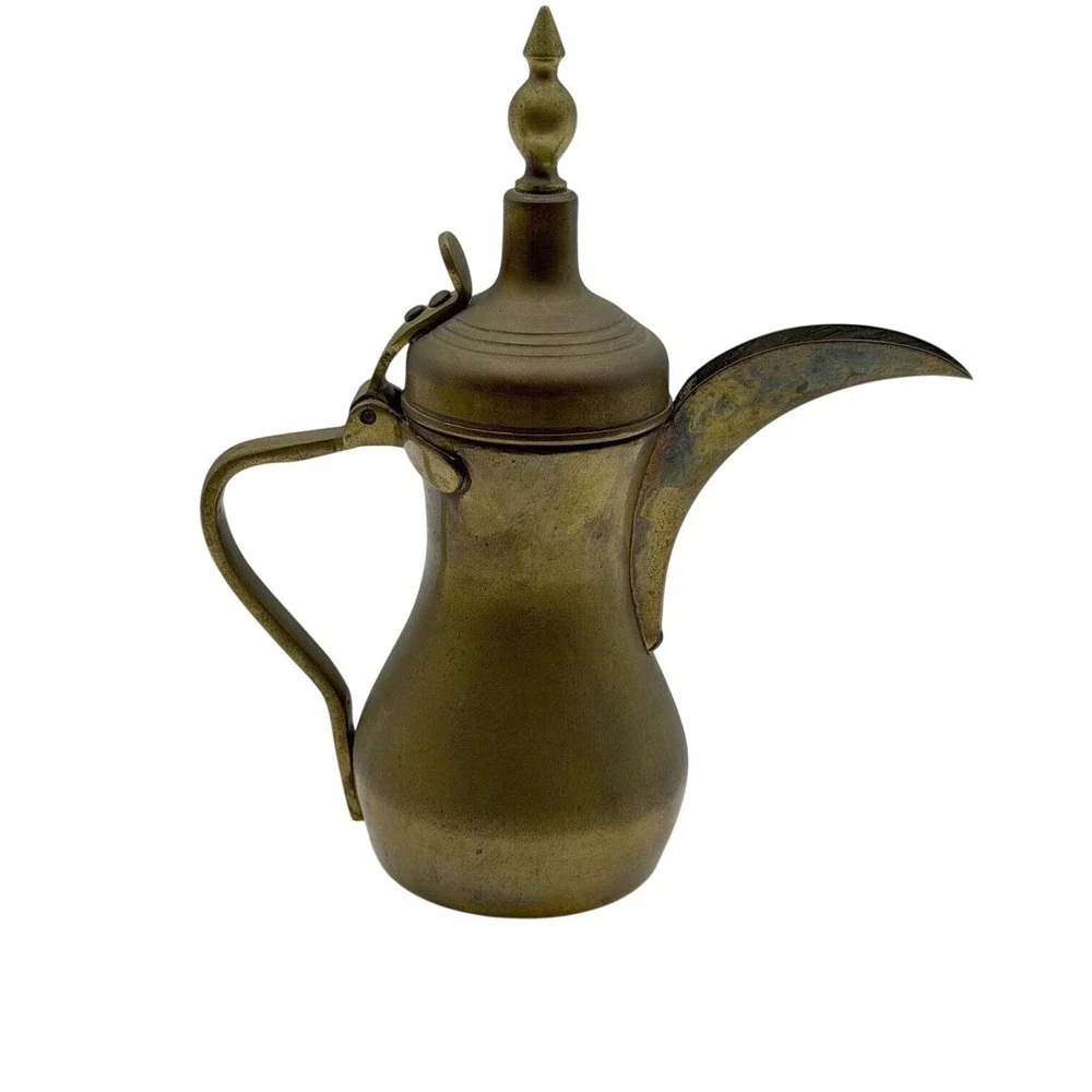 Vintage Brass Dallah Coffee Pot Middle Eastern Arabic Ewer Made in Pakistan 10in